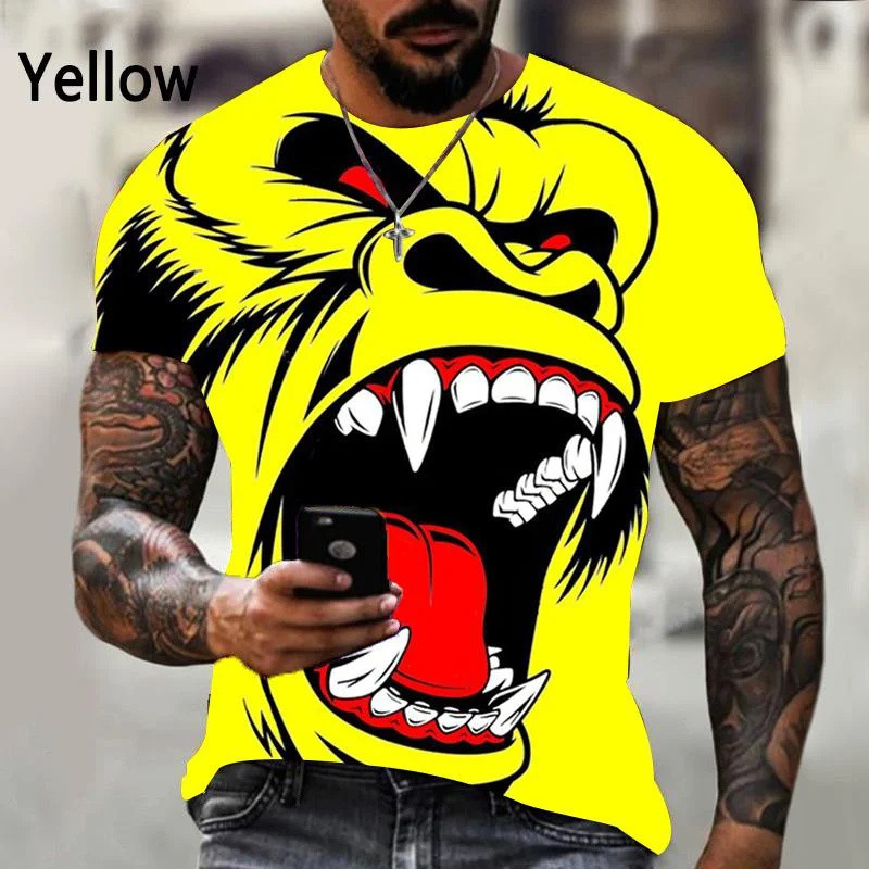 Gorilla Monkey Pattern T Shirt For Men Animal 3D Printed Short Sleeve ...