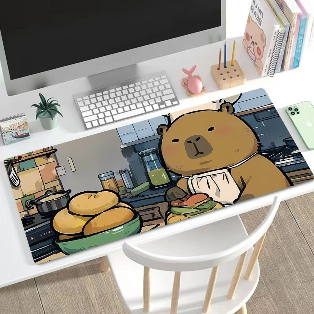 Chill Capybara Day Mouse Pad (Up to 90x40cm) - Cute Studying & Snacking ...