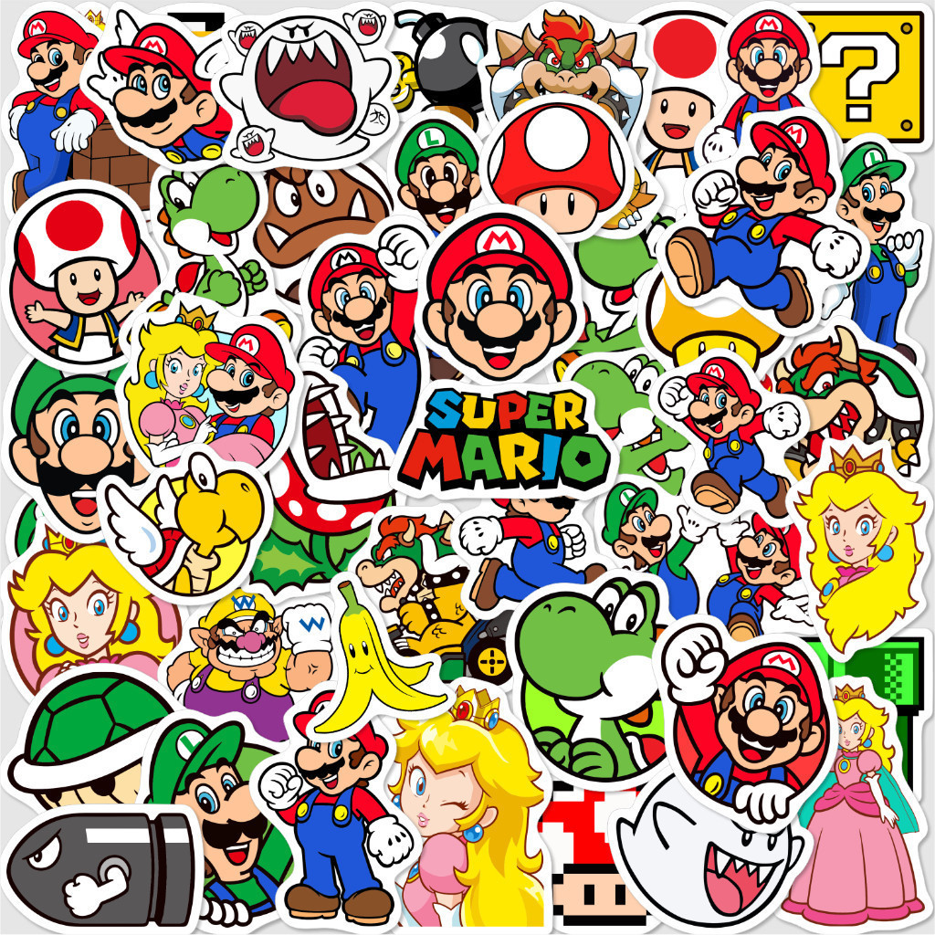 50 PCS STICKER PACK SUPER MARIO BROS FOR AESTHETIC HELMET HP TUMBLER ...