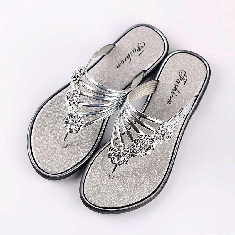 Women Summer Flat Slippers Female External Wear Casual Flip Flops With Diomond Flower Perempuan Kasut Wanita 218 Shopee Malaysia