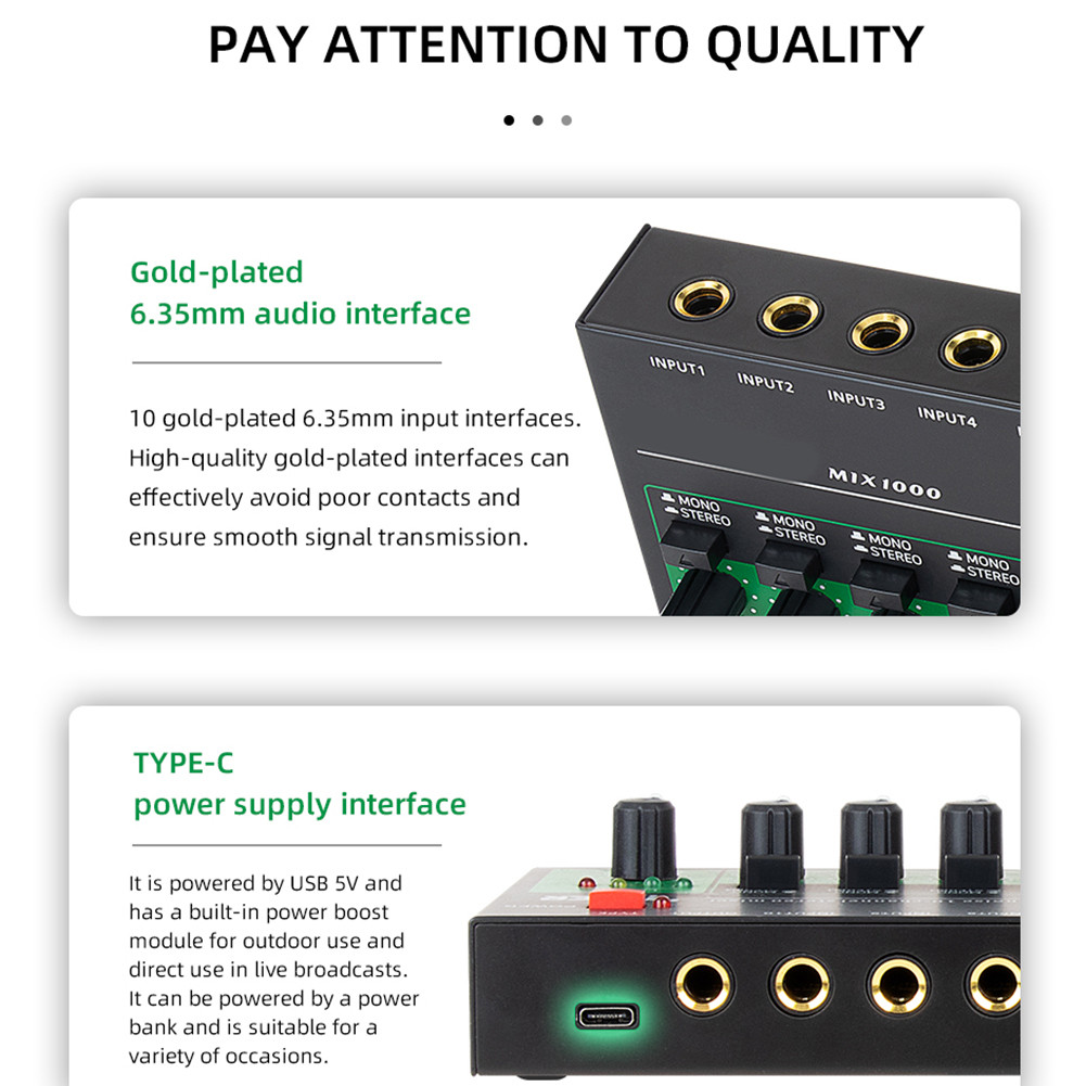 10 Channel Sound Mixer Stereo Ultra Low Noise Line Mini Sound Mixer ...