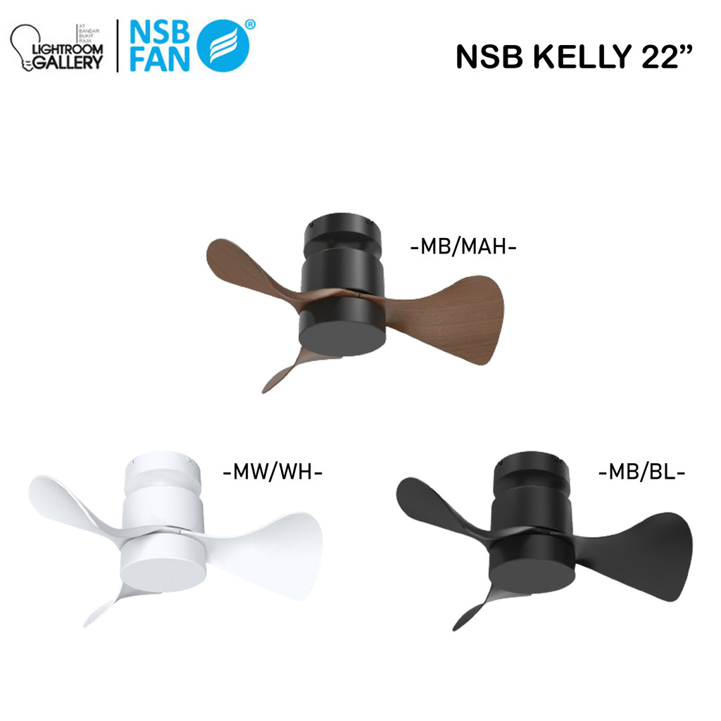 KELLY 22'' MB/BK / MW/WH / MB/MAH 3BLD ABS 6SPD FRW/REV DC CEILING FAN ...