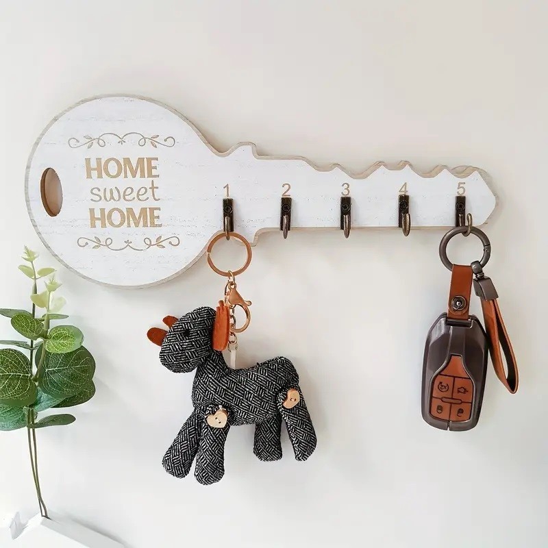 Key Wooden Wall Hanging Hook Floating Shelves Rak Kunci Organizer ...