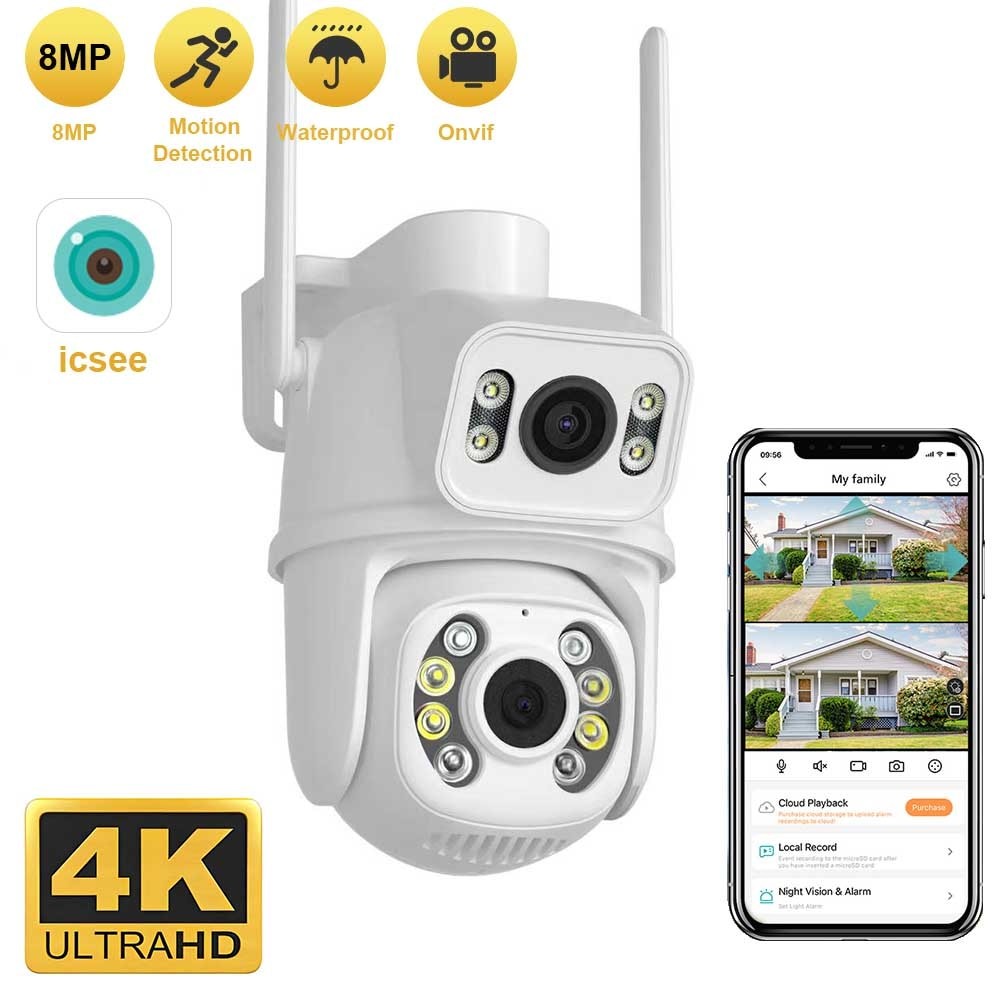 8MP 4K PTZ Wifi Camera Dual Lens with Dual Screen Ai Human Detect Auto