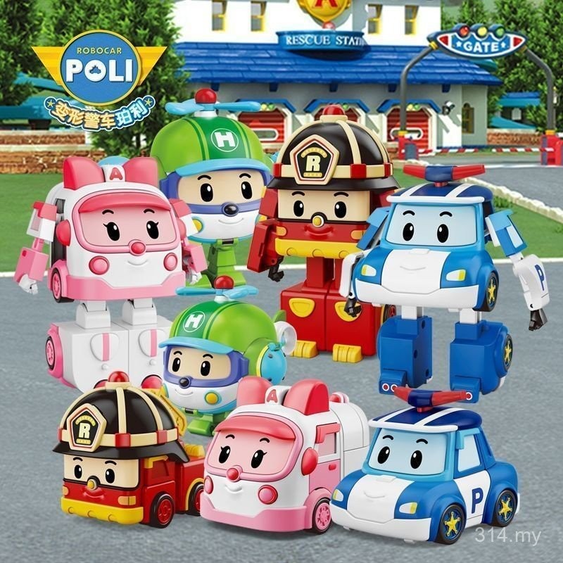 Genuine Transforming Rescue Police Car Poly Rescue Vehicle Fire Truck ...