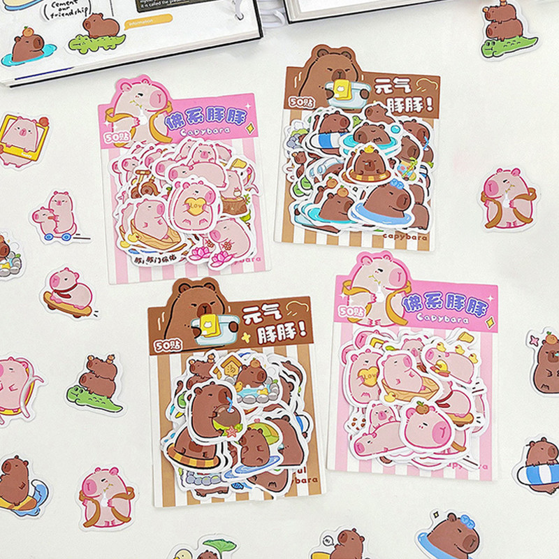 50 Pcs Colorful Capybara DIY Stickers Cartoon Capybara Decals Pack for ...