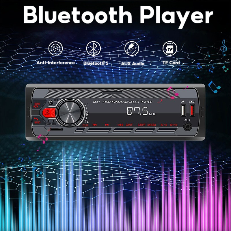 2USB Bluetooth MP3 Player 1 Din Car in-Dash Stereo Audio FM Bluetooth ...