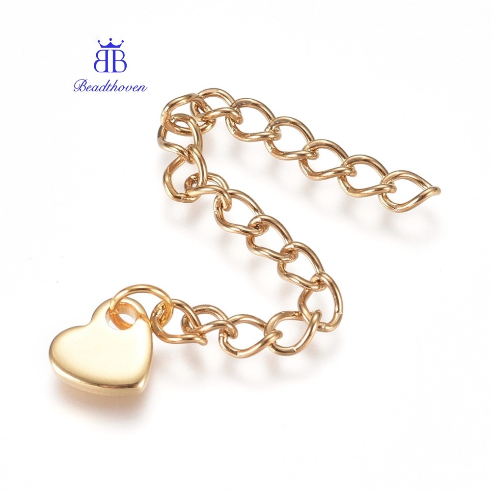 5pc 304 Stainless Steel Chain Extender Curb Chain with Charms Heart