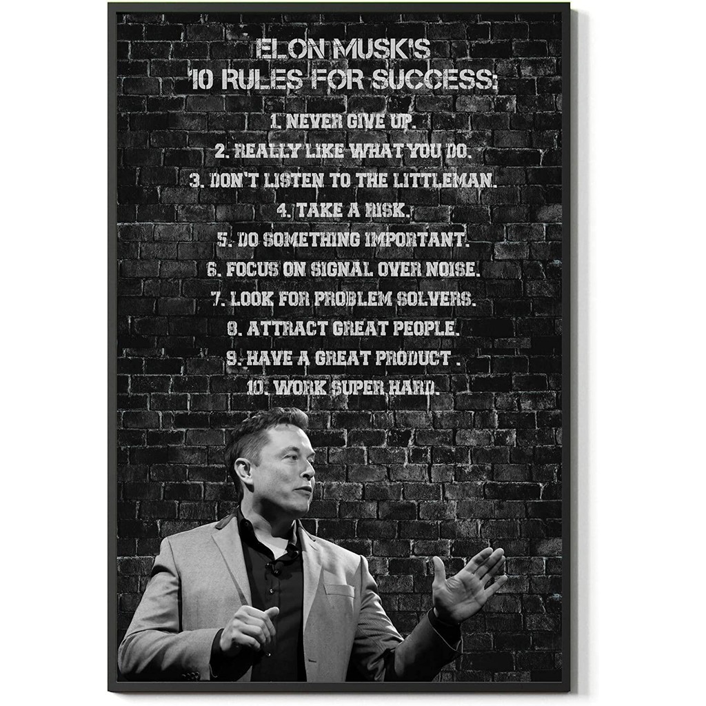 Elon Musk Rules For Success Wall Art Home Office School Decor ...