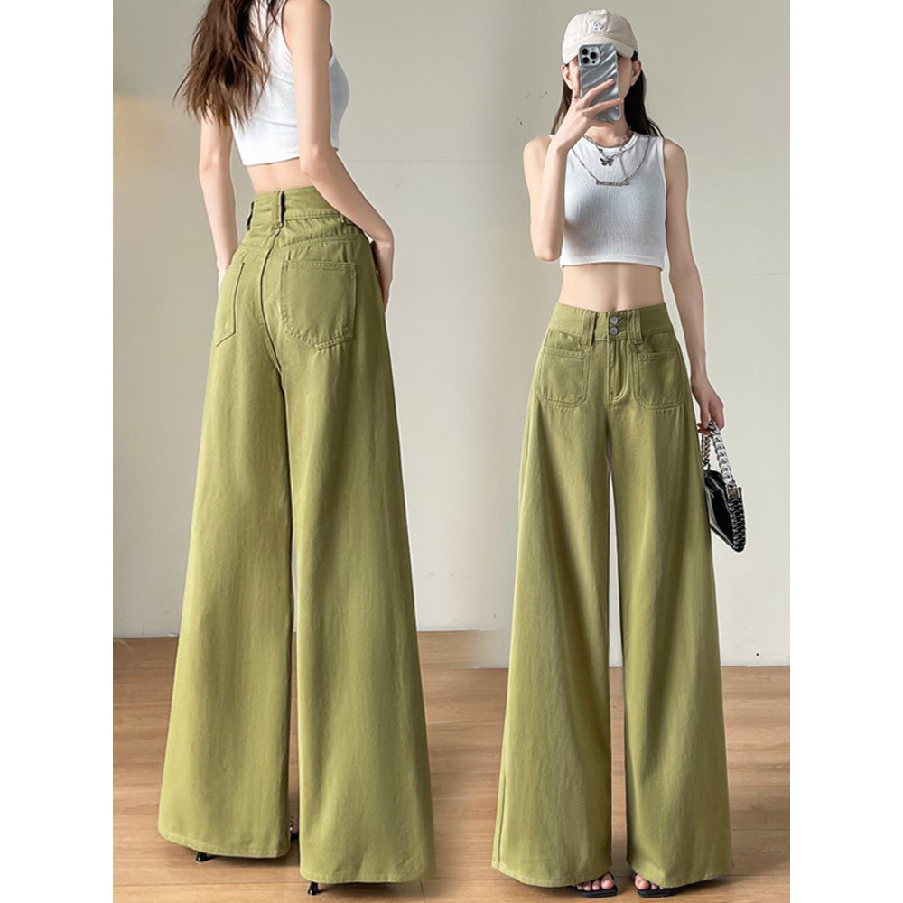 [XIAO]Avocado Green Straight Jeans Women's Summer American Retro Loose ...