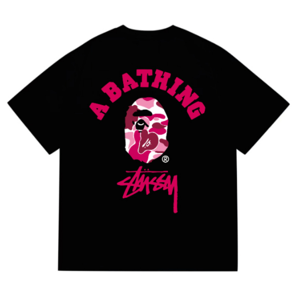 T-shirt New BAPEe Shark Camouflage Stu-ssy Printed Graphic Tee Unisex Baju  T Shirt Lelaki 100% COTTON