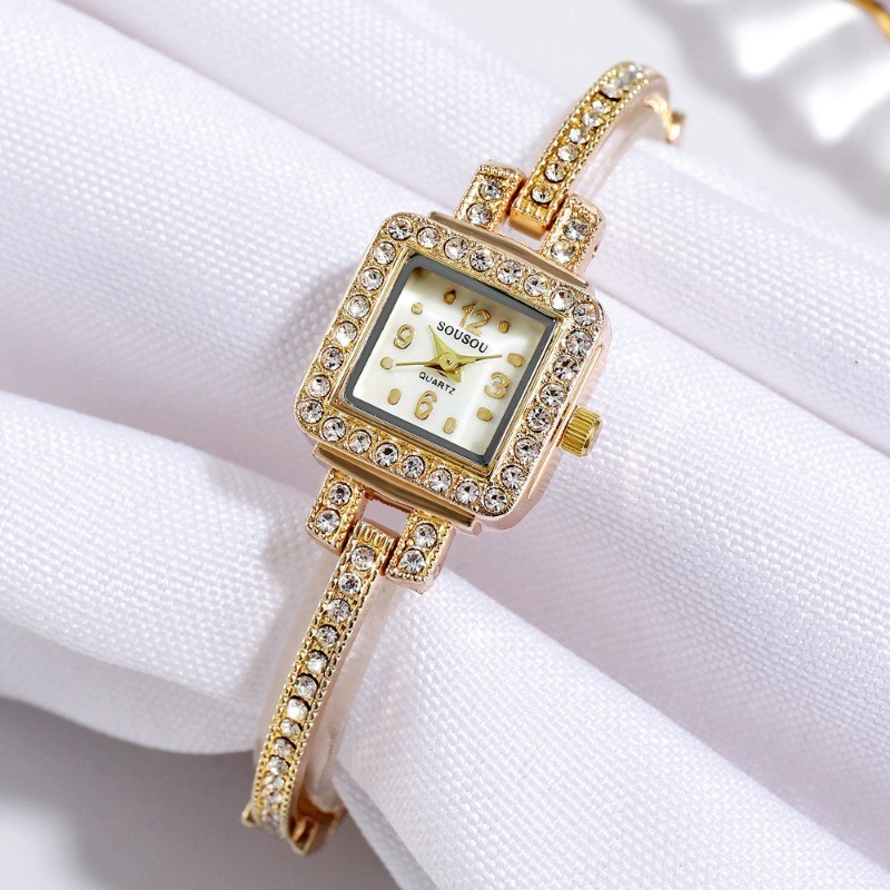 Women s Individual Alloy Quartz Watch Women s Full Diamond Luxury Watch Women s Ultra thin Golden Square Quartz Bangle Watch Alloy Strap Shopee Malaysia