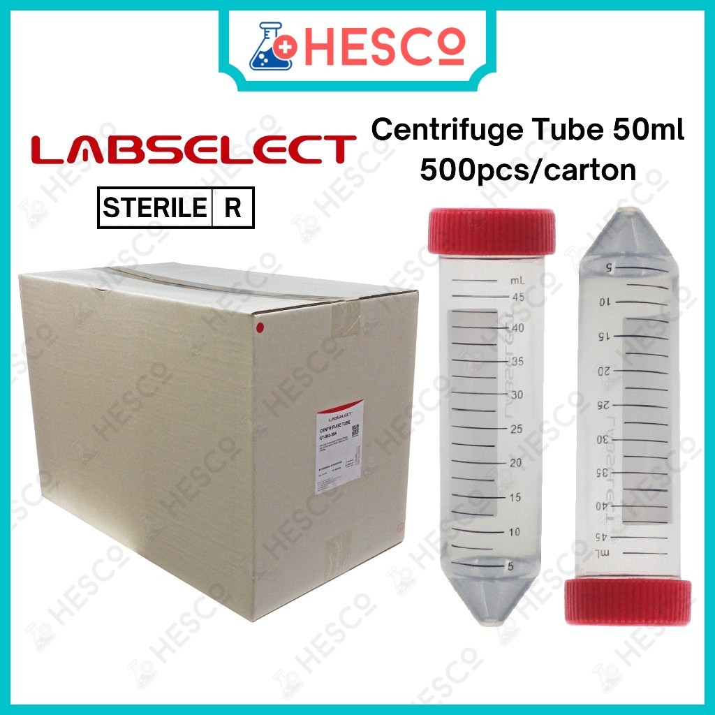 LABSELECT Centrifuge Tube 50ml Sterile 500pcs/carton — Conical Bottom ...