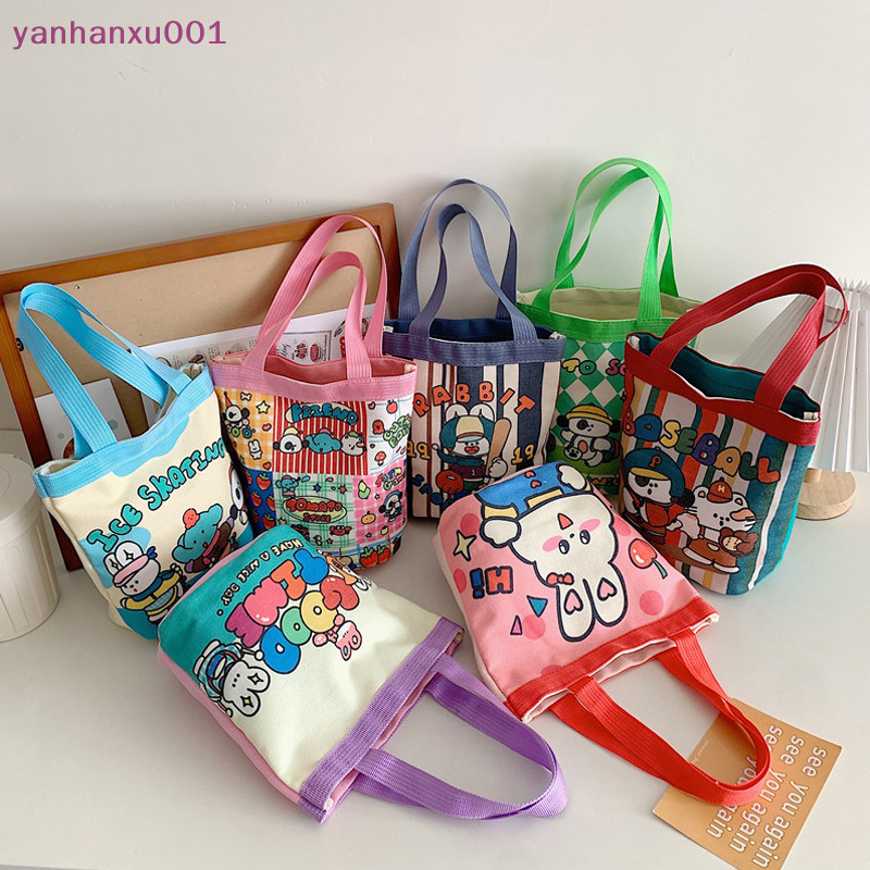 YAN Casual Canvas Bucket Bag Tote Women Handbags Cartoon Print Lunch Bag Shopper Bag School Bag MY Shopee Malaysia