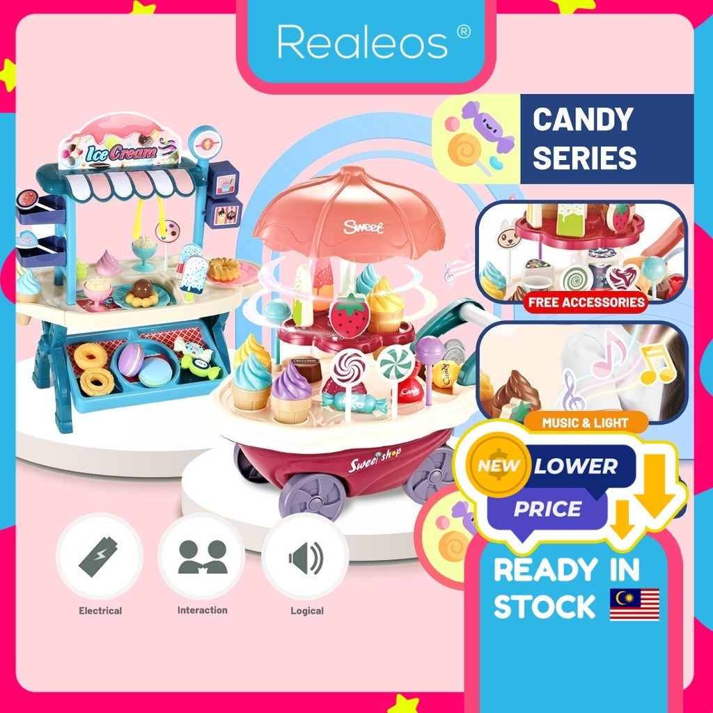 Realeos 30 /42 PCS Ice Cream Candy Cart Kitchen Playset Kids Toy