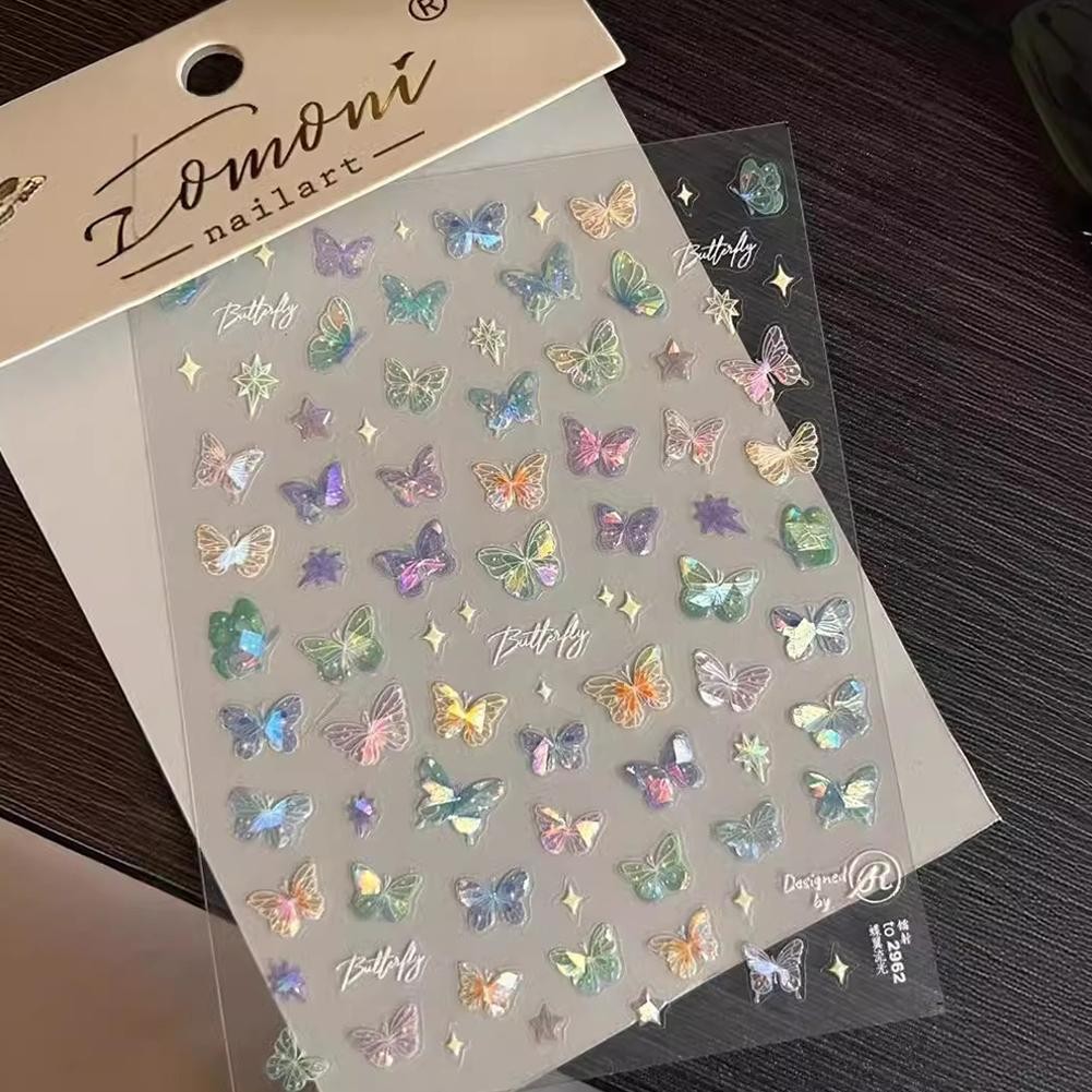 Pink Purple Aurora Shell Butterfly Nail Stickers Shiny 3D Butterflies ...