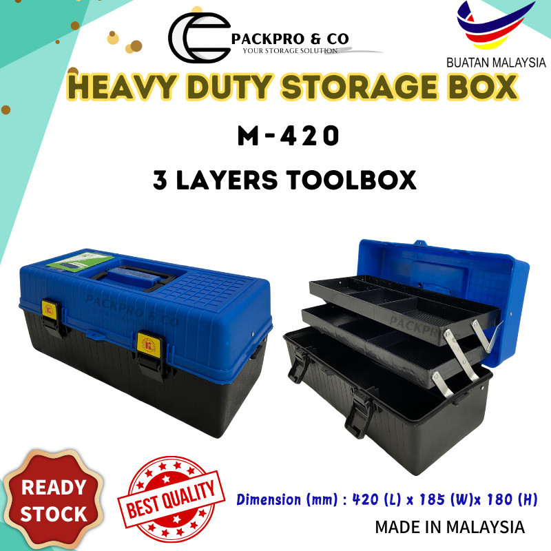 M-420 Three Layer Heavy Duty Tool Box Sturdy Classic Design with Hard ...