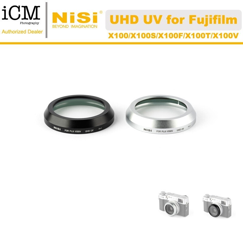 NiSi UV-filterset voor FUJI FUJIFILM X100VI / X100V / X100T / X100S / X100F / X100 serie incl. UV-filter met 49mm adapterring, rechthoekige lenskap en lensdop (zilver