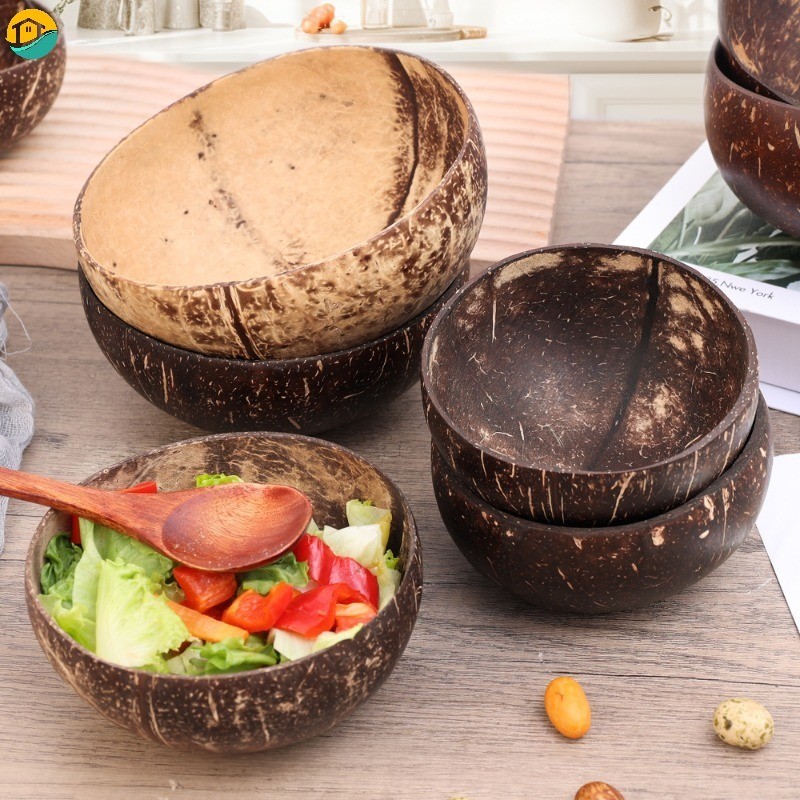 1Set Natural Coconut Bowl Spoon Reusable Fruit Salad Eco-Friendly ...