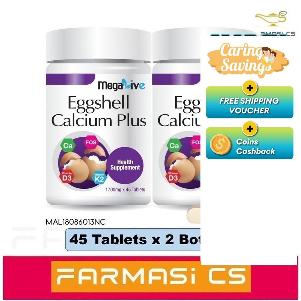 MegaLive Eggshell Calcium Plus 45 tablets x 2 bottles ( TWIN ) EXP:08/ ...
