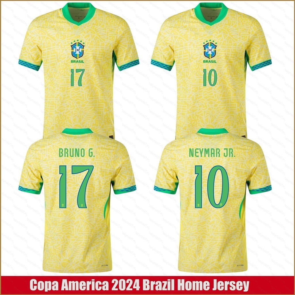 Copa America 2024 Brazil Bruno Guimaraes Neymar Jr Home Jersey Fan T ...