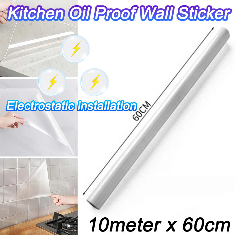 60x1000cm Transparent Kitchen Oil-proof Wall Sticker Heat-resistant ...