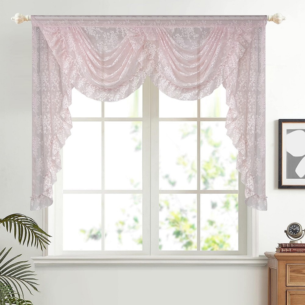 Princess Pink Floral Knitted Lace Waterfall Valance with French Ruffles ...