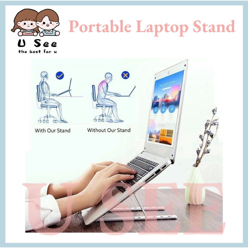 (READYSTOCK) Portable Laptop Stand Adjustable Foldable Laptop Holder ...
