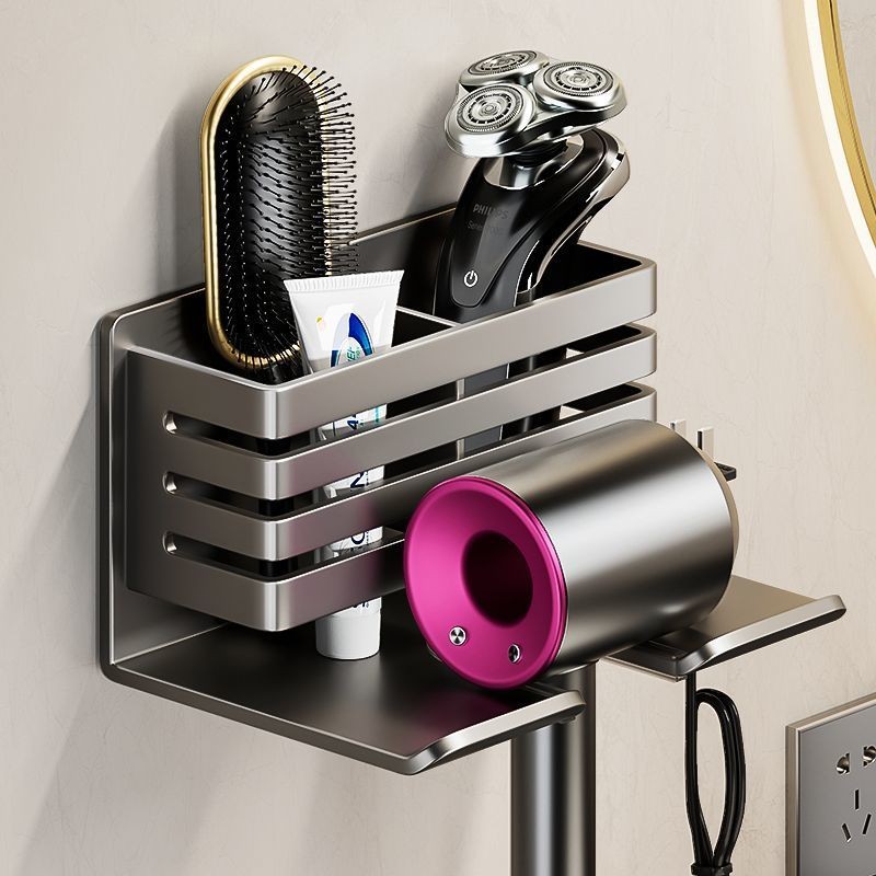 Gun Gray Hair Dryer Rack Toilet PerforationFree Hair Dryer Hanger