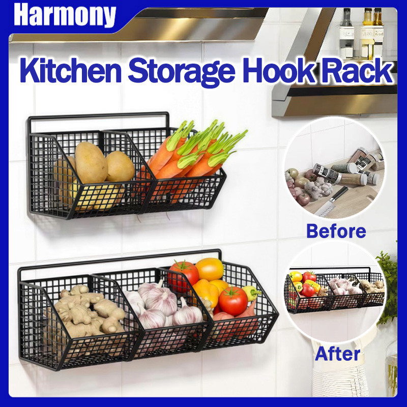 Kitchen Storage Hook Rack Grids Wall Mounted Storage Rack ...
