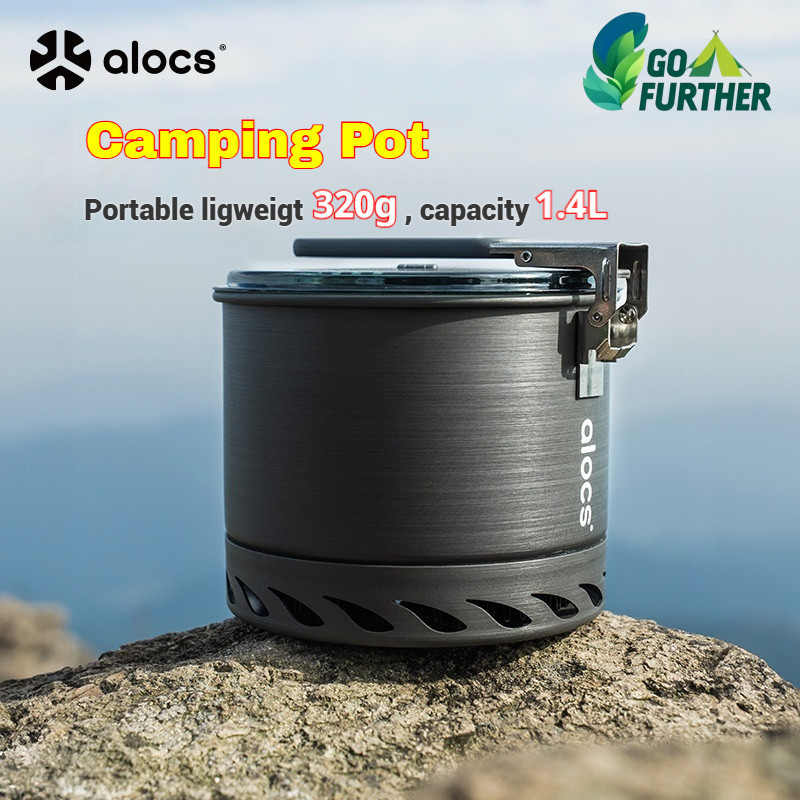 ALOCS Camping Pot 1.4L Lightweight 320g Windproof Heat Exchanger ...
