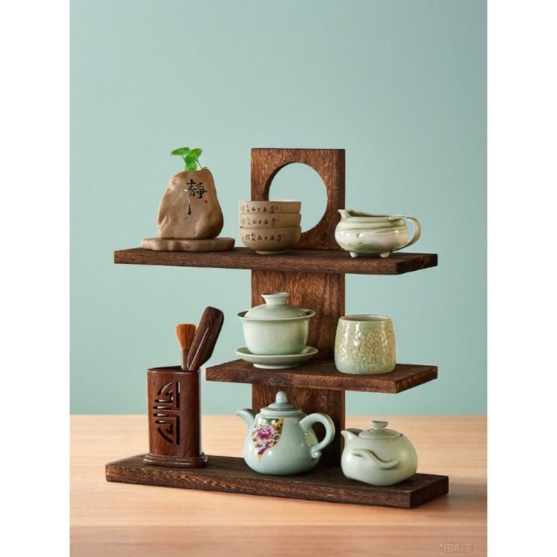 New Chinese Style Solid Wood Tea Set Display Stand Storage Rack Desktop ...