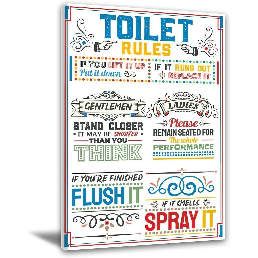 Bathroom Wall Art Farmhouse Rules Wall Decor Funny Toilet Rules Sign ...