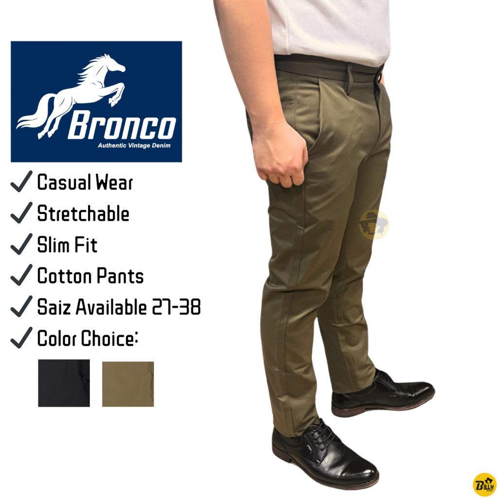 BRONCO Brand Men Comfort Casual Stretchable Slim Fit Cotton Pants (B262 ...