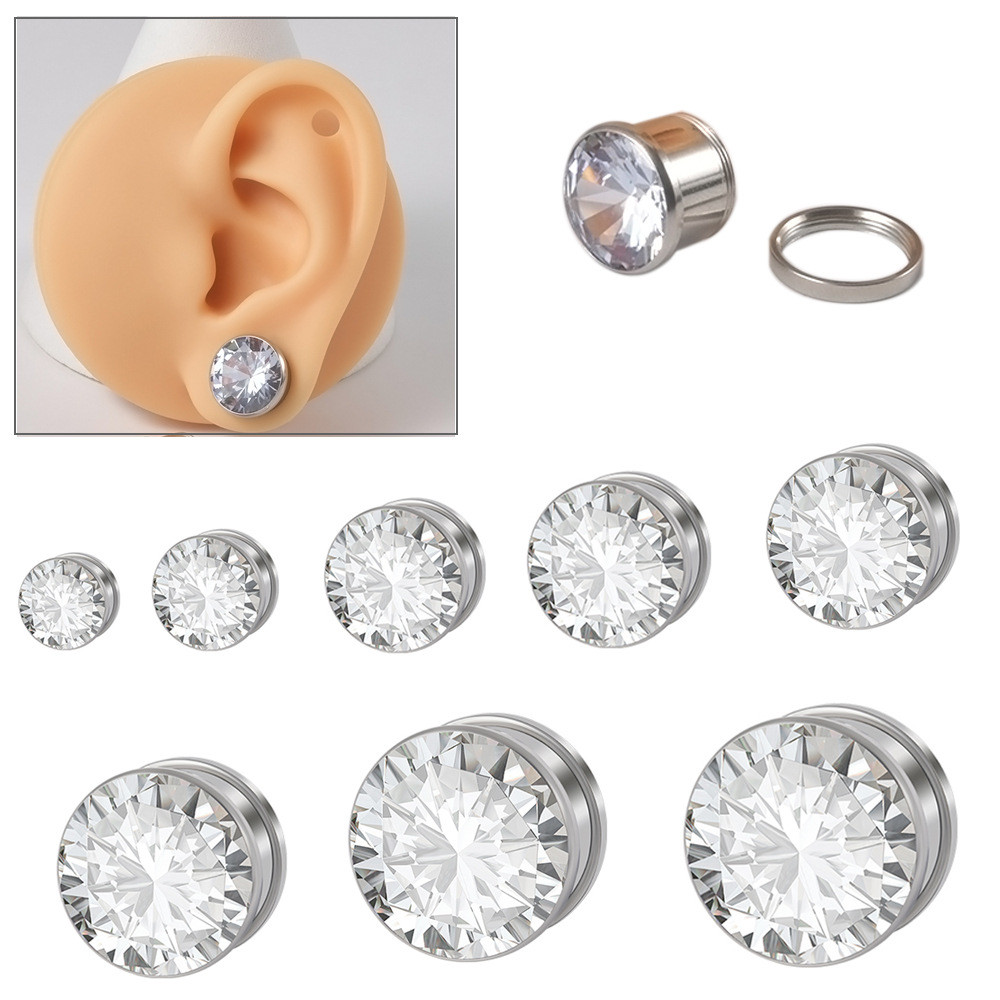 1 Pair White Zirconium Wheel Ear Cartilage Stainless Steel Simple ...