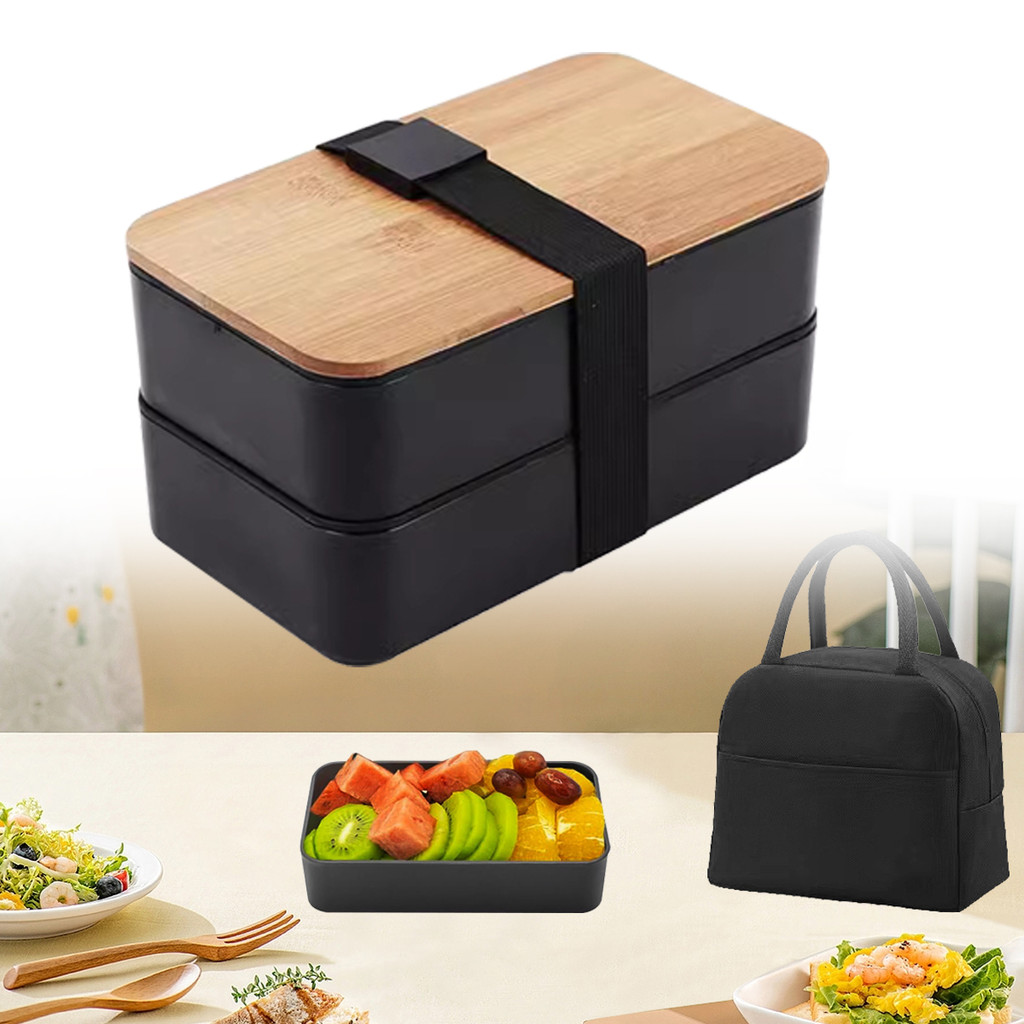 2-Tier Stackable Bento Lunch Box With Insulated Bag, Microwaveable ...