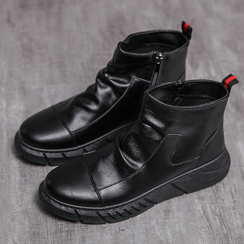 Men Leather Boots 2024 New Martin High Top Shoes for Men Casual Trend ...