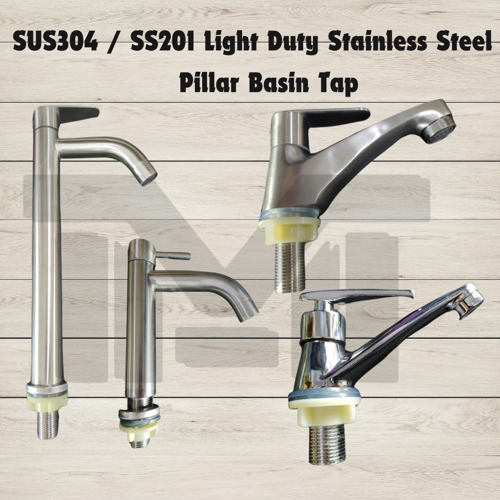 SUS304 / SS201 Light Duty Stainless Steel Pillar Basin Tap | Shopee ...