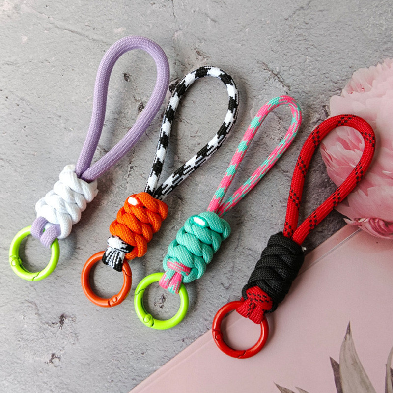 Creative Colorful Braided Lanyard Keychain Anti-Lost Knot Nylon Rope ...
