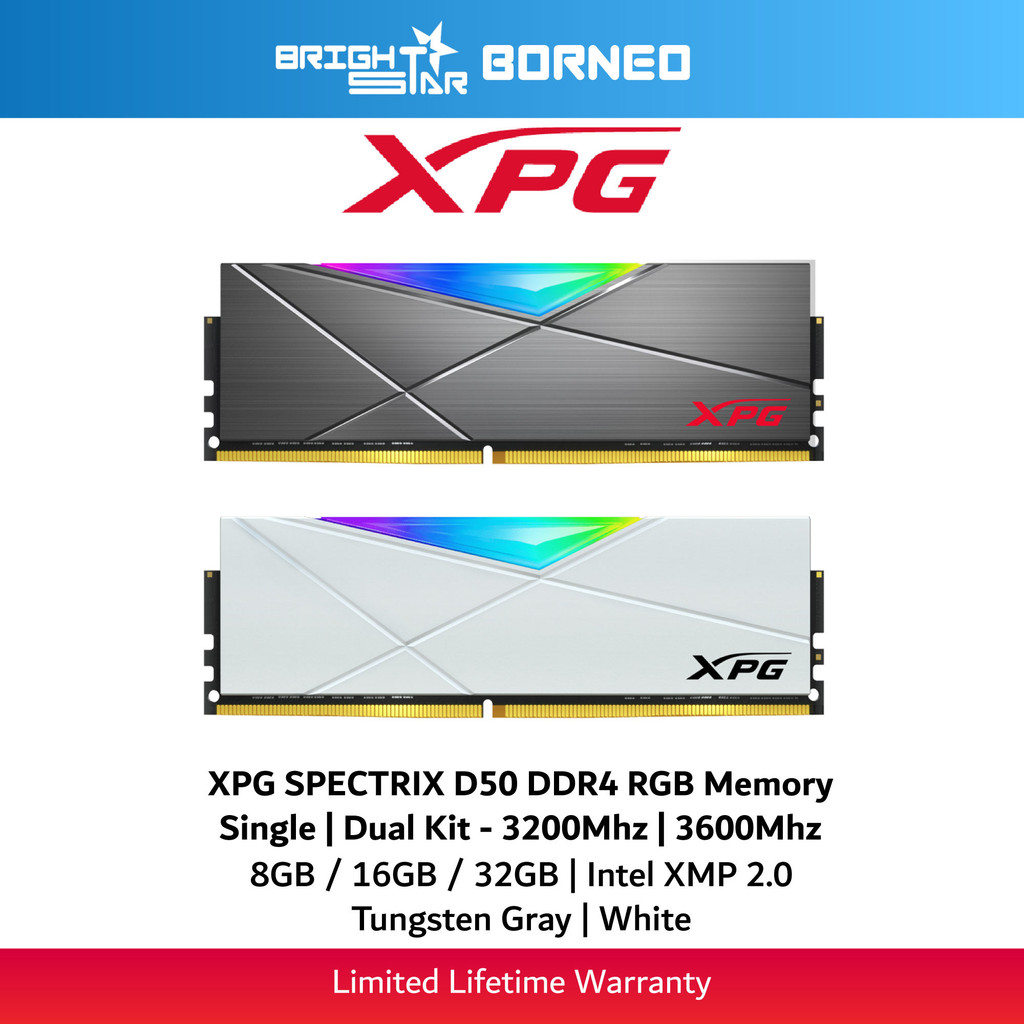 XPG SPECTRIX D50 DDR4 RGB Gaming Memory - 8GB/16GB/32GB 3200Mhz/3600Mhz ...