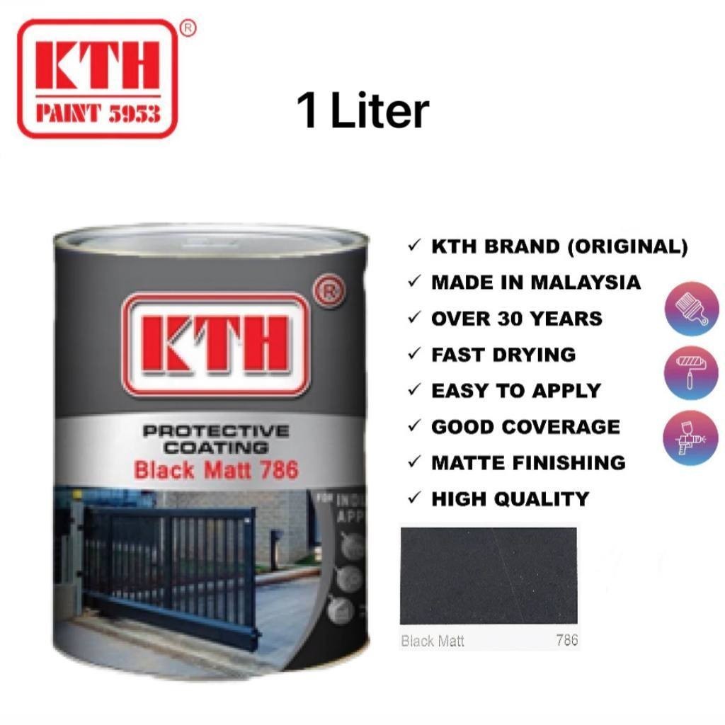 1 Liter KTH 786 matte black paint cat besi cat hitam matte cat kayu ...
