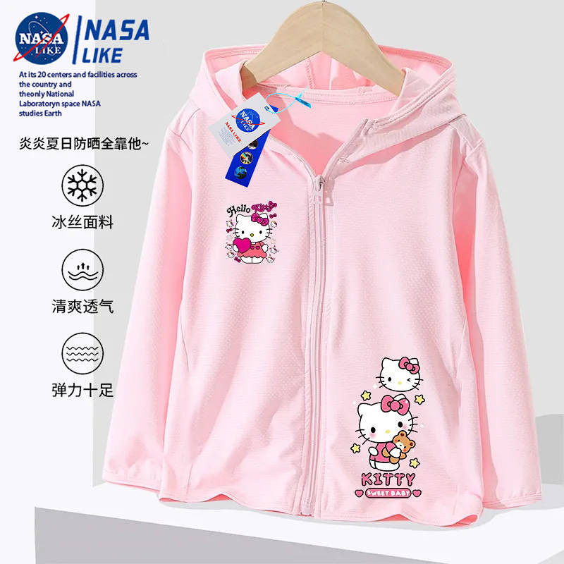 NASA Hello Kitty Girls Sun Protection Clothing Summer 2024 New Korean Style Medium and Large Children s Hooded Jacket Thin Breathable TBOQ Shopee Malaysia