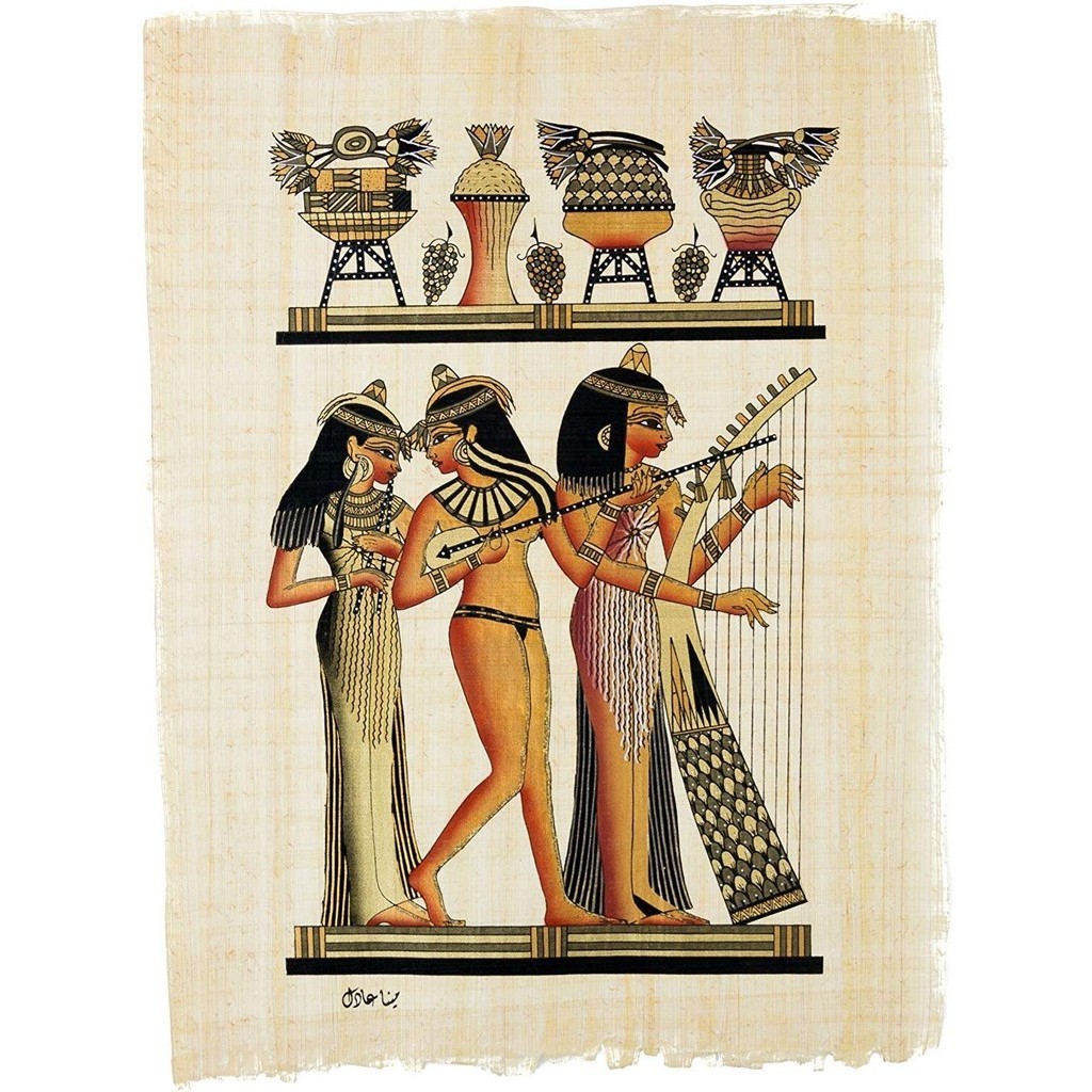 Egyptian Papyrus Three Dancing Musicians Painted Painting on Authentic ...