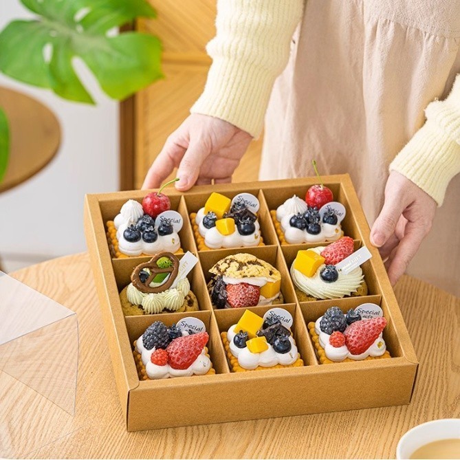 9 Grids Cupacke Mousse Cake Dessert Box With Clear PVC Cover For Pastry ...
