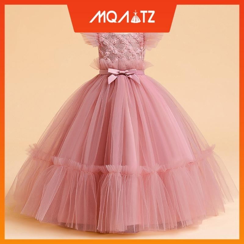 Flower Kids Long Party Bridesmaid Dress For Girls Children Costume Lace ...