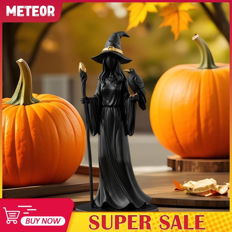 [meteorMY] Halloween Witch Statue Desktop Ornament Gothic with Raven ...