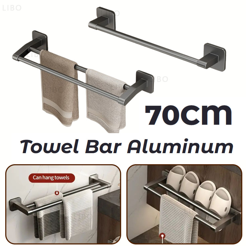 70CM Towel Bar Aluminum Bathroom Towel Hanger Self-Adhesive Towel Rack Hanger Bathroom Toilet ...