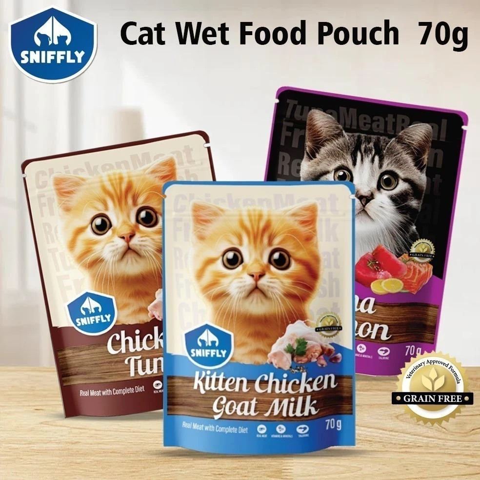 SNIFFLY Cat Pouch 70g Wet Food Grain Free Soup Makanan Kucing Basah Sup