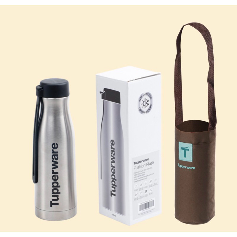 Tupperware Silver fashion flask 410ml (1pc) with pouch | Shopee Malaysia