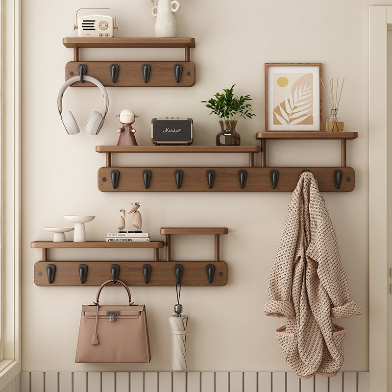 Entrance Hall Coat Rack Wall Mounted Clothes Scarf Storage Hooks Wooden ...